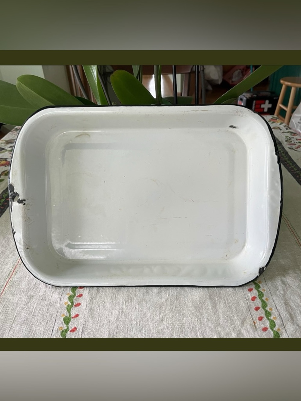 Vintage White Enamel Rectangular Baking Dish